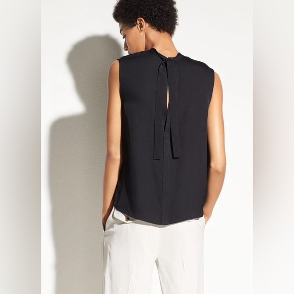 Vince Sleeveless Mock Neck Silk Blouse in Black - Picture 1 of 4